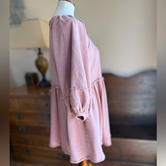 Easel Pink Mineral Washed Babydoll Mini
Tunic Dress Size Medium Boho Raw
Hems - Picture 3 of 6